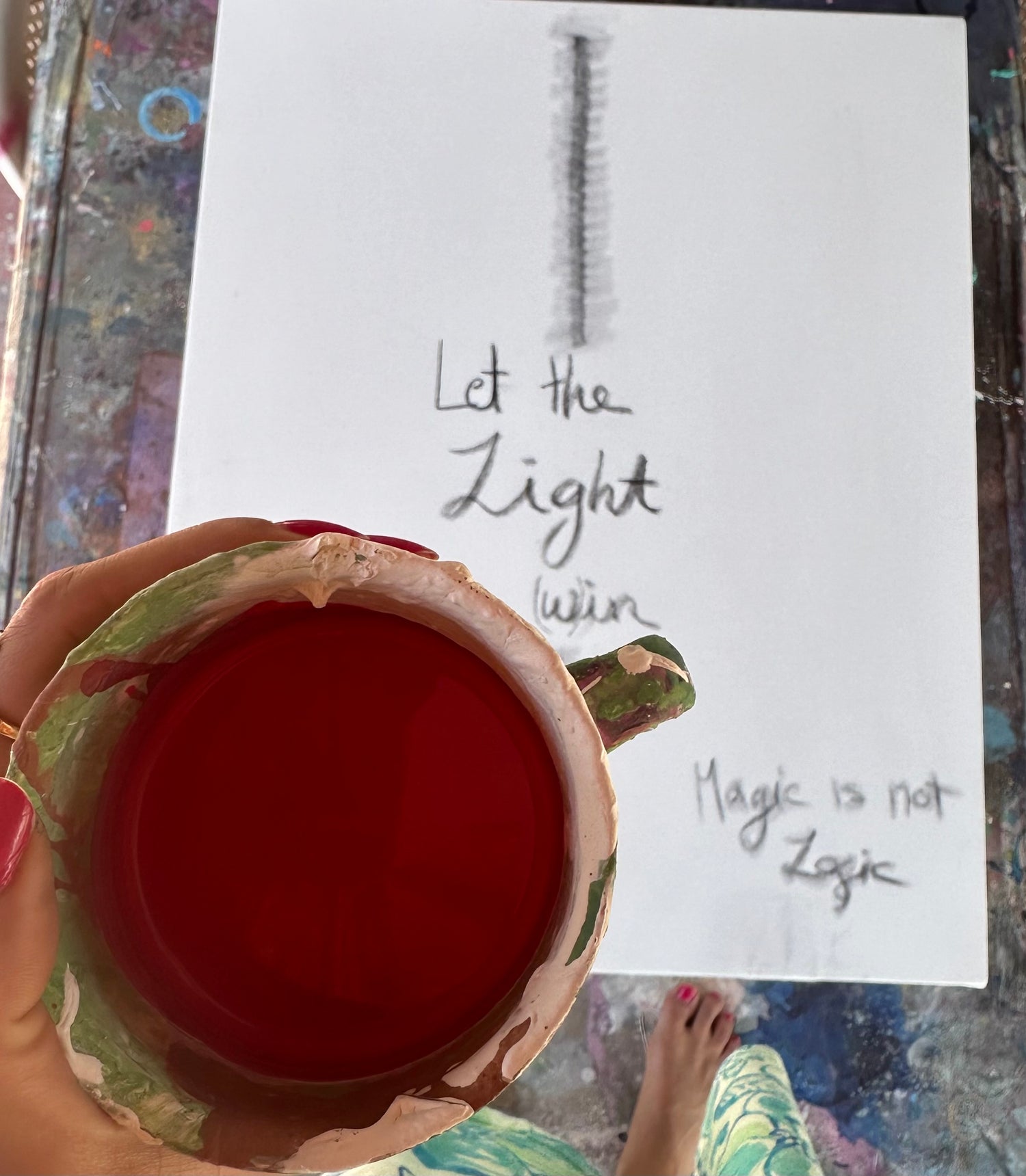 Art_Mexican_Alexandra_Schurmann_Belendez_The_Process_Magic_is_not_Logic_blanc_canvas_with_cup